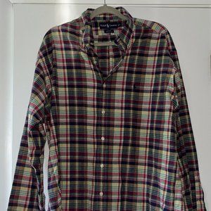 Ralph Lauren Shirt Men Large Red Plaid Blake Button Up Gingham %100 Cotton